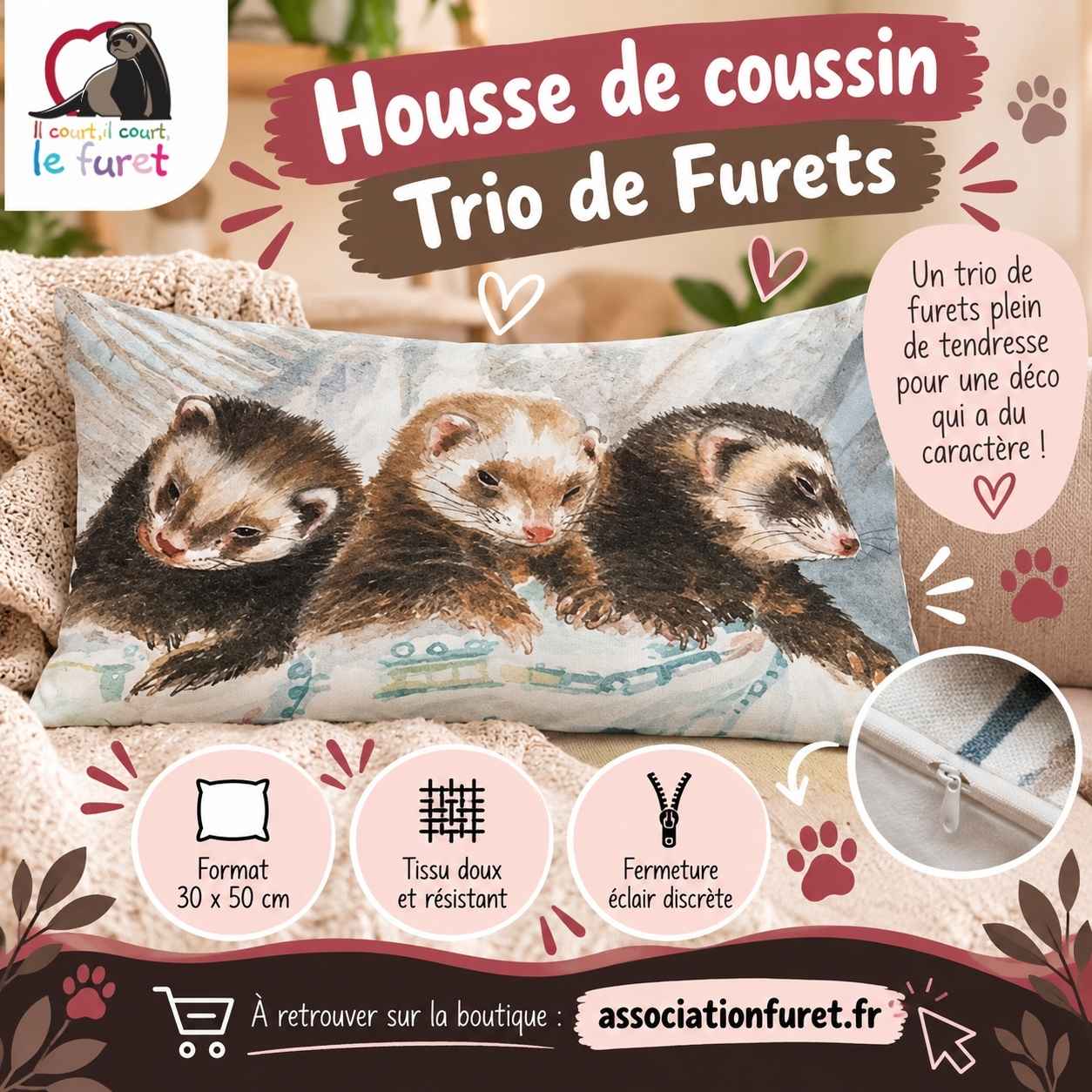 Housse de coussins furets endormis